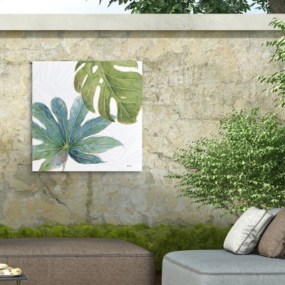 Tropical Blush VII 18x18 Teal and Green Outdoor Canvas Wall Art