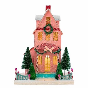 Cody Foster 14.5 Inch Merry Christmas House Christmas Putz House , Christmas Decor Retro Vintage Putz Look Holiday (1PC) - 1 of 4