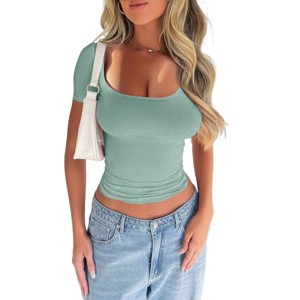 Clearlove Women's Long Sleeve Shirts Scoop Neck Ribbed Knit Tops Slim Fitted Casual Basic Blouses. - 1 of 4