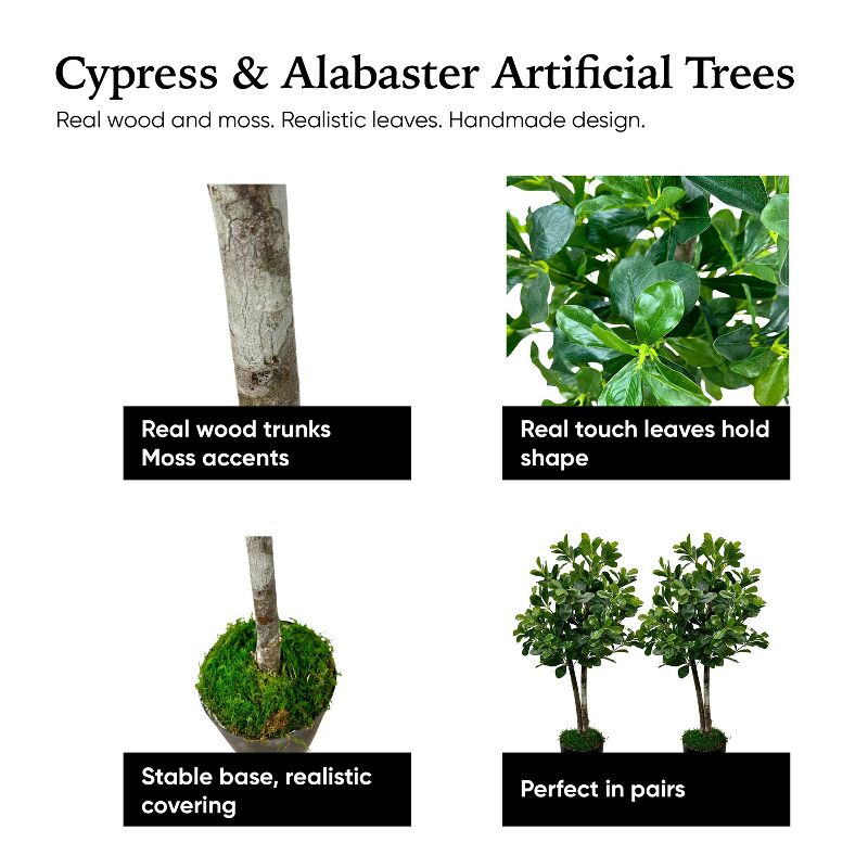 Cypress & Alabaster | Handmade 3' Artificial Bay Olive Topiary Tree In Home Basics Plastic Pot Made With Real Wood And Moss Accents, 3 of 12