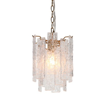 LNC Engaveric 1-Lights 9.4" Luxury and Glam Empire Crystal Pendant  Lights, Polished Gold with 2 Layer Textured Glass
