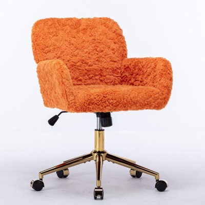 NicBex Artificial Rabbit Hair Adjustable Home Office Chair with Golden Metal Base and Wheels for Work Study Vanity