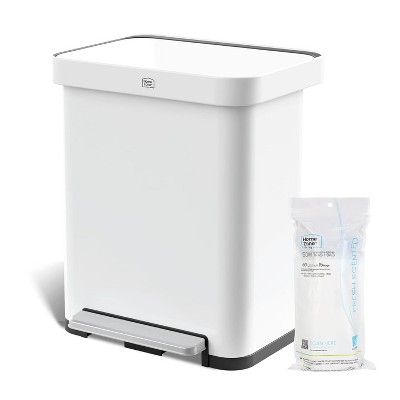 Home Zone Living 13 Gallon Stainless Steel Kitchen Trash Can with Soft Close Lid and Collared Rim, White