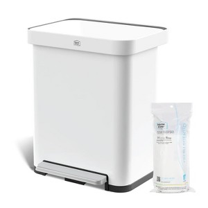 Home Zone Living 13 Gallon Stainless Steel Kitchen Trash Can with Soft Close Lid and Collared Rim, White - 1 of 4