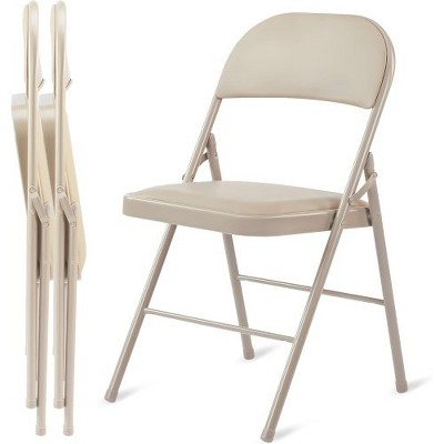 XIYUYEU 2 Pack Outdoor Folding Chairs with Leather Padded Cushion Seats, Portable Folding Chair, Commercial Event Seat for Parties, Home, Office -Tan