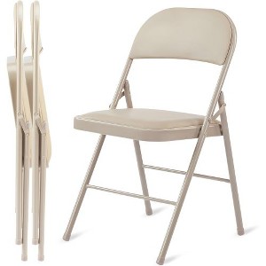 XIYUYEU 2 Pack Outdoor Folding Chairs with Leather Padded Cushion Seats, Portable Folding Chair, Commercial Event Seat for Parties, Home, Office -Tan - 1 of 4