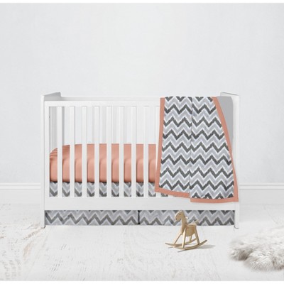Bacati - Ikat Dots Stripes Coral Grey Muslin Girls 3 pc Crib Set