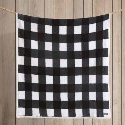 Black and White Plaid Reversible Sherpa Fleece Throw Blanket