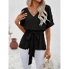 Imily Bela Women Summer V Neck Blouse Casual Short Sleeve Belted Tee Tops - 3 of 4