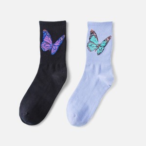 Anna-Kaci Women's 2-Pack Butterfly Graphic Crew Socks Soft Knit Ribbed Cuff Stylish Casual Sock Set - 1 of 4