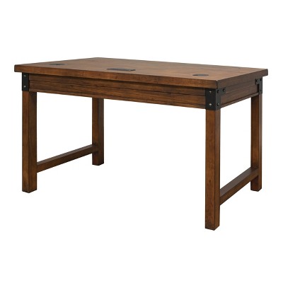 Auburn Industrial-Inspired Wood Desk with Power Outlets and USB