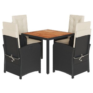 vidaXL 5 Piece Outdoor Patio Dining Set - Black Poly Rattan with Cushions, Glass Tabletop & Adjustable Reclining Chairs - 1 of 4