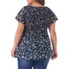 Agnes Orinda Women's Plus Size Chiffon Smock Waist Ditsy Floral Peplum Casual Blouses - 4 of 4
