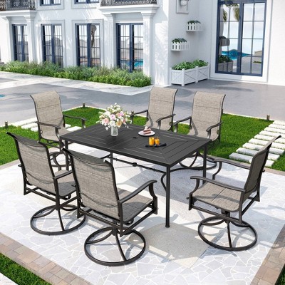 7pc Outdoor Dining Set with with Padded Sling Chairs & Metal Rectangle Table with Umbrella Hole - Captiva Designs