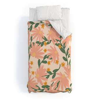 Meadow of Autumn Wildflowers Lane and Lucia Duvet Cover Set Orange/Green/Beige - Deny Designs