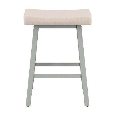 Moreno Blue Gray 24" Wood Backless Saddle Counter Stool