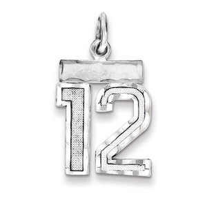 Black Bow Jewelry Sterling Silver, Varsity Collection, Small D/C Pendant, Number 12 - 1 of 4
