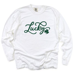 Simply Sage Market Cursive Lucky Clover  Garment Dyed Long Sleeve - 1 of 4