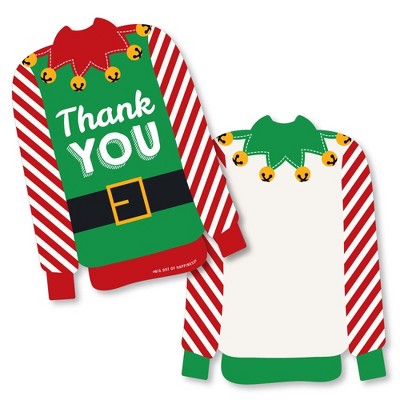 Big Dot of Happiness Ugly Sweater - Shaped Thank You Cards - Holiday and Christmas Party Shaped Thank You Cards with Envelopes - Set of 12