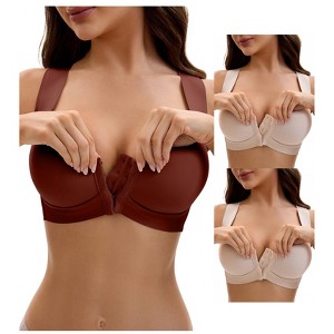 INSPIRE CHIC Women's Front Closure Push Up Wirefree Wide Straps U Back Tank Bras 3 Packs - 1 of 4