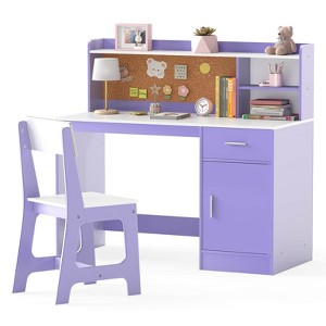 Safstar Kids Study Desk and Chair Set Wooden Children Writing Table w/ Shelves & Drawer - 1 of 4