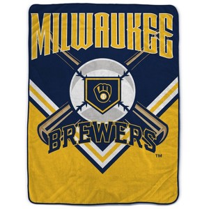 MLB Milwaukee Brewers On Deck Ultra Cozy Blanket: Sports Team Logo Plush Throw - 1 of 3