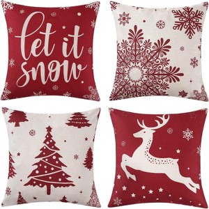 TackView Christmas Pillow Covers Set of 4 - 18x18 Farmhouse Red Holiday Throw Pillows for Couch - 1 of 4