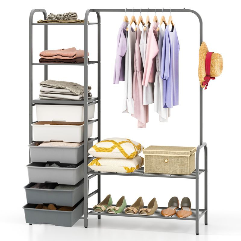 Heavy Duty Clothes Rack with 6 Removable Drawers 3-Tier Open Shelves & 2-Tier Metal Shoe Rack Side Hook Adjustable Feet, 1 of 11