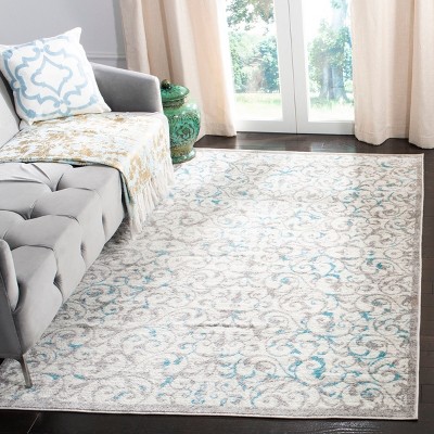 Gray Floral Synthetics 4' x 6' Easy-Care Rectangular Rug