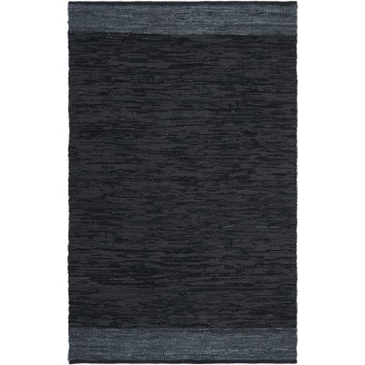 Handmade Black and Grey Leather 6' x 9' Area Rug