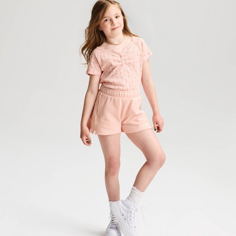 Cat & Jack Girls' Short Sleeve Floral Printed Pointelle T-Shirt - Cat & Jack™ Pink M