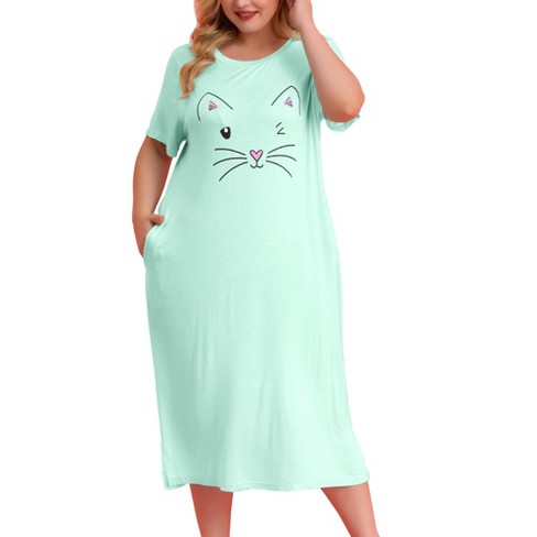 Agnes Orinda Women's Plus Size Short Sleeve Cute Cat Print Split Hem ...