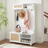 CAVINAS Hall Tree with 3 Hooks Modern Coat Rack with Storage Bench and Rattan Cabinet Door for Hall - 2 of 4