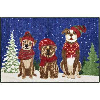 Nourison Christmas Snow Dogs Holiday Indoor Kitchen Entryway Non-Skid Mat Navy 2'x3'