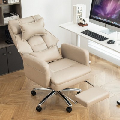 High Back Faux Leather Office Chair,Adjustable Height Swivel With Lumbar Support Headrest,Retractable Footrest Chair -Cuddlewood