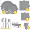 Exquisite Silver Party Tableware Set – 222-Piece Disposable Dinnerware Kit Serves 20| Paper Plates, Cups, Cutlery, Napkins & Table Cover - 3 of 4