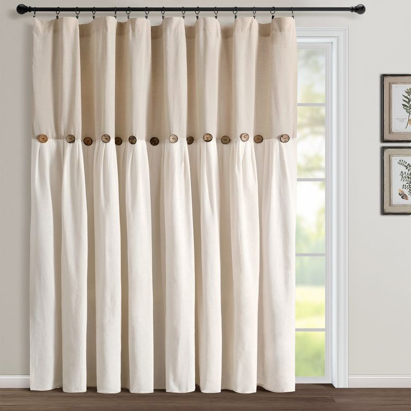 Home Boutique Linen Button Window Curtain Panel Linen Single 100x84, 1 of 2