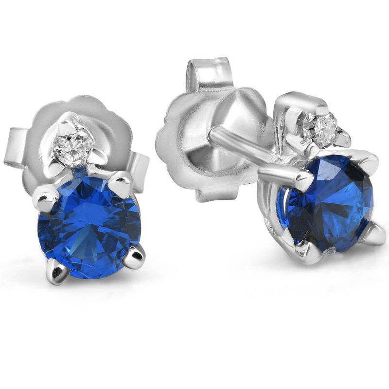 Pompeii3 3/4 cttw Diamond & Synthetic Blue Sapphire Studs 14k White Gold Womens Earrings, 4 of 6