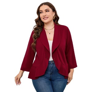 Coolmee Women's Plus Size Blazer Long Sleeve Classic Draped Open Front Work Office Blazer Jackets - 1 of 4