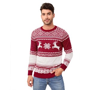 Clearlove Mens Ugly Christmas Sweater Pullover Long Sleeve Reindeer Snowflake Soft Knitted Sweaters - 1 of 4