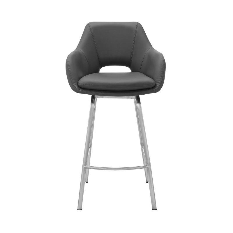 30&#34; Aura Swivel Counter Height Barstool with Gray Faux Leather Brushed Stainless Steel - Armen Living, 3 of 12