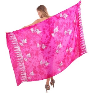 LA LEELA Women's Summer Beach Bikini Wraps Sarong Cover up Wrap Skirt Swimsuit Swimwear Cover Ups Bathing Suit for Women One Size Pink, Fish - 1 of 4