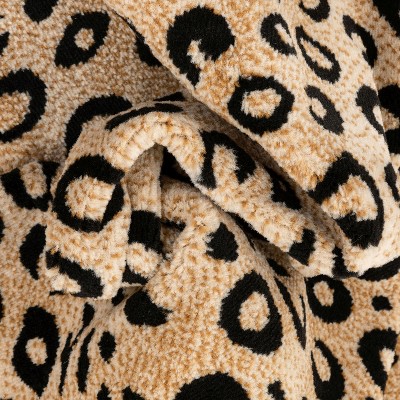 Leopard Print Black and Beige Synthetic Rectangular Area Rug 6'7" x 9'6"