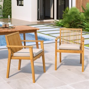 MOEPISY Set of 2 Patio Dining Chair, Sturdy Acacia Wood, Comfortable Waterproof Seating, 400 lbs Capacity, Natural Color Frame - 1 of 4