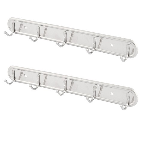 Unique Bargains Washroom Wall Mounted 5 Hooks Towel Hat Coat Small-Sized  Hooks and Hangers Silver Tone 2 Pcs