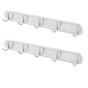 Unique Bargains Washroom Wall Mounted 5 Hooks Towel Hat Coat Small-Sized Hooks and Hangers Silver Tone 2 Pcs