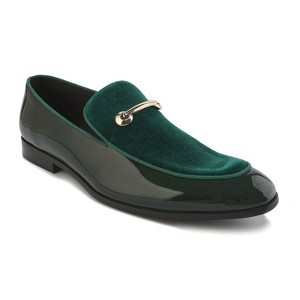 Gino Vitale Velvet & Patent Leather Slip On Dress Loafer, Green - 9.5 - 1 of 3