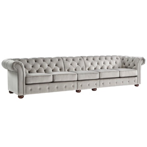 Inspire Q 5 Seats Beekman Place Button Tufted Chesterfield Velvet Extra Long Sofa Smoke Gray Target