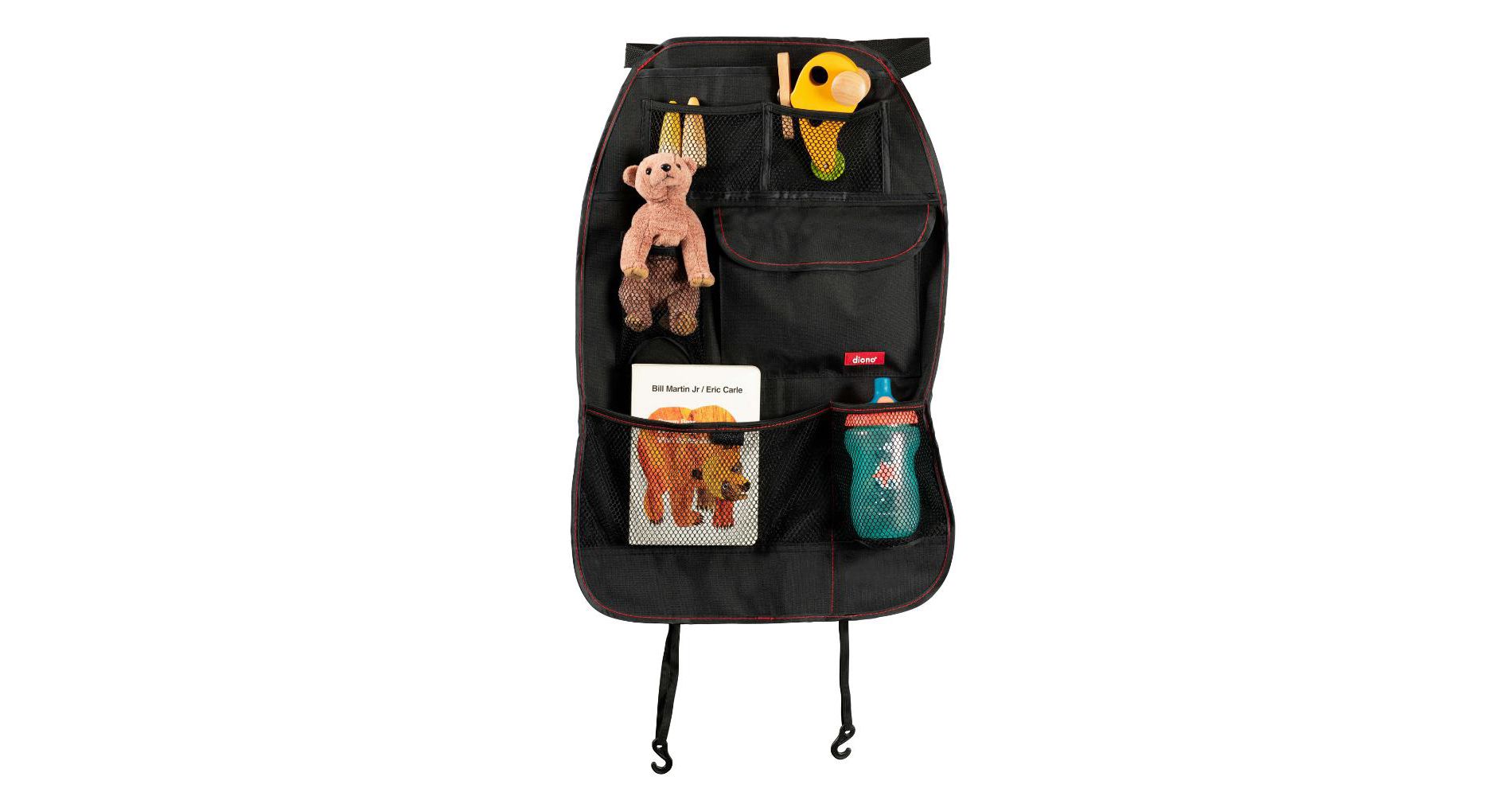 Diono Stow 'n Go Car Back Seat Organizer, Kick Mat Seat Protector, 7 Pockets, 2 Drinks Holders, Black