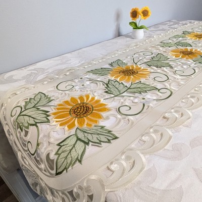Jiallo Sunflower Embroidered Cutwork Rectangular Table Runner, 16 by 45 inch Table Linen Decor, Water Resistance, Machine Wash safe
